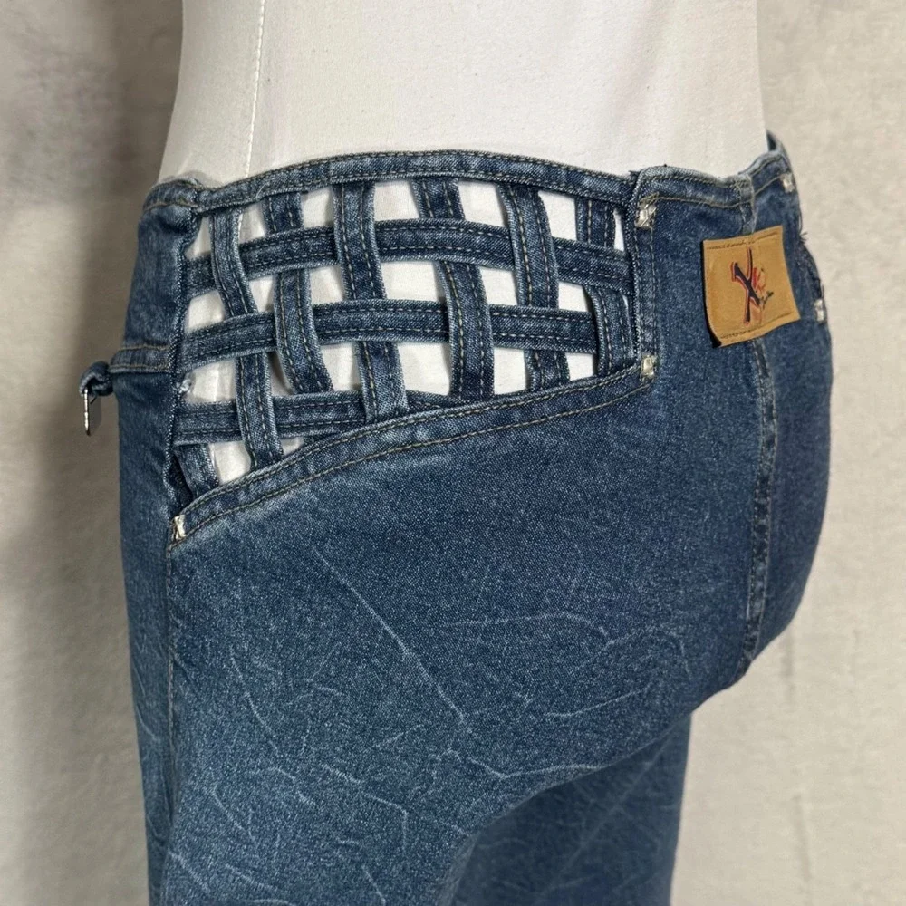 Y2K‎ 90s Cut Out Caged Waist Low Rise Jeans 4 2 Cuffed Convertible Rave Vintage